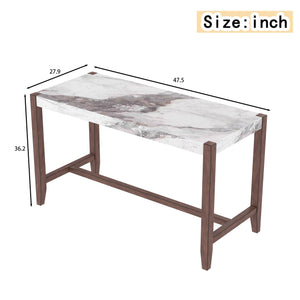 English Elm Counter 47.5-Inch Faux Marble Counter Height Table with Sturdy Rubber Wood Legs, Modern Dining Accent (96) White N752P269652K