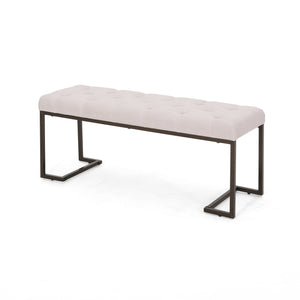 English Elm Christopher Knight Home® - Upholstered Button Tufted Bench In Beige With Bronze Legs - Elegant Accent For Any Space! N757P256383A