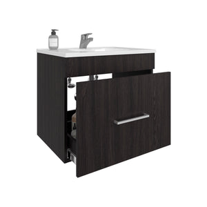 English Elm One Blanco Kronos Bathroom Vanity Hatta – Black MDF, One Door, Two Drawers + Open Shelf, Hardware Included B070P316865