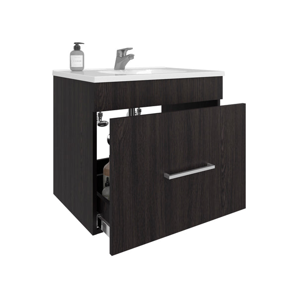 English Elm One Blanco Kronos Bathroom Vanity Hatta – Black MDF, One Door, Two Drawers + Open Shelf, Hardware Included B070P316865