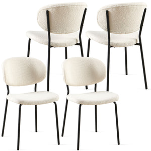 English Elm Beige Boucle Dining Chairs Set Of 4 - Mid-Century Modern Comfort With Curved Backrest & Metal Legs W1164P195038