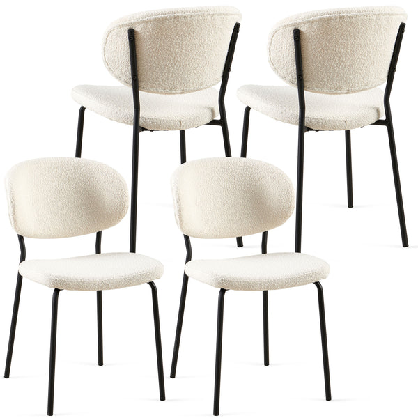 English Elm Beige Boucle Dining Chairs Set Of 4 - Mid-Century Modern Comfort With Curved Backrest & Metal Legs W1164P195038