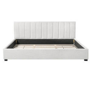 English Elm King Linen Upholstered Bed Curved Headboard Soft Pack Rubberwood Legs Neutral Bedroom N757K374304I