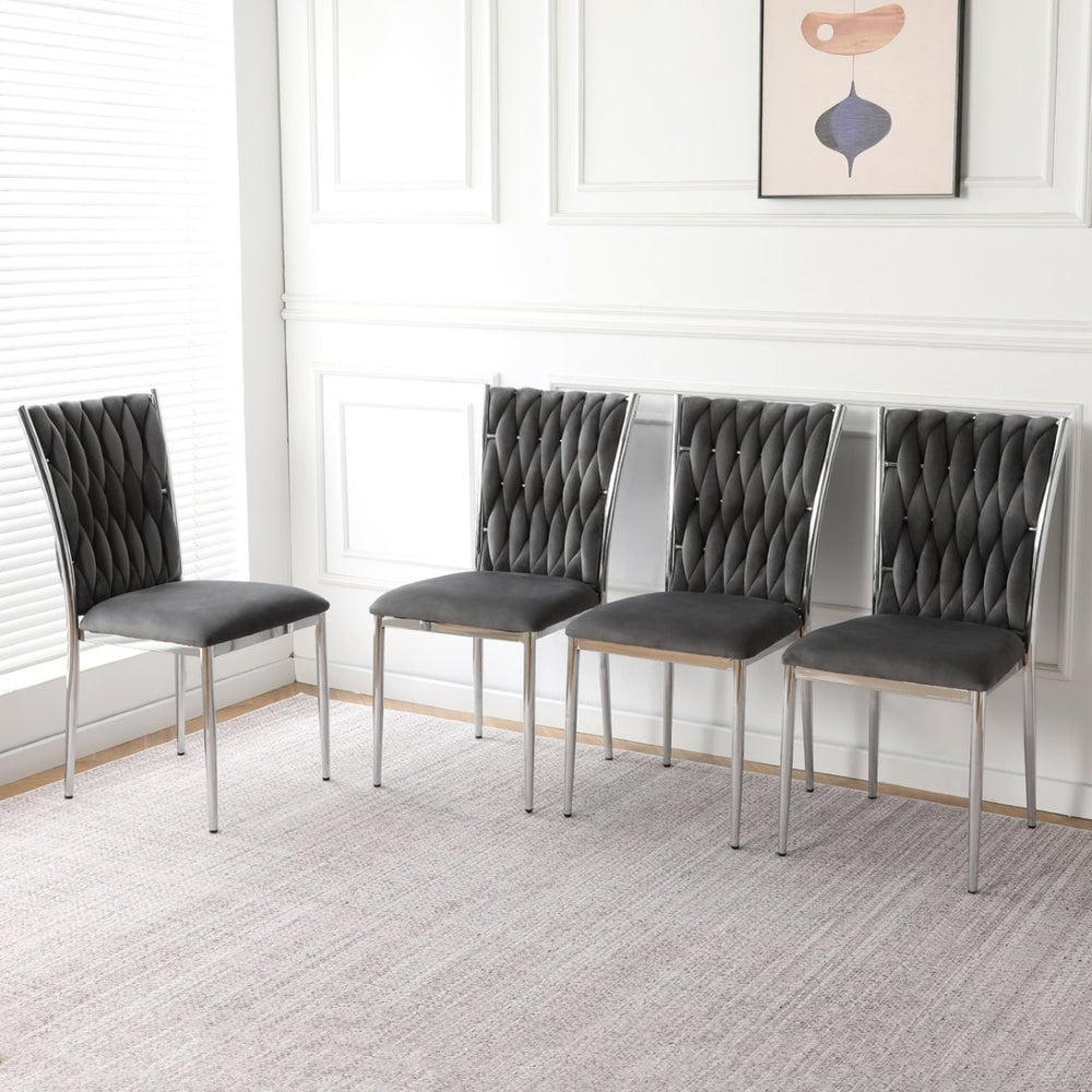 English Elm Modern Velvet Upholstered Dining Chairs Set of 2 with Electroplated Legs for Kitchen Dark Gray W210P301598