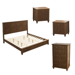 English Elm 4-piece King Bedroom Set Wavy Fluted Panel Solid Wood Dresser Nightstands Beige W1716S00028