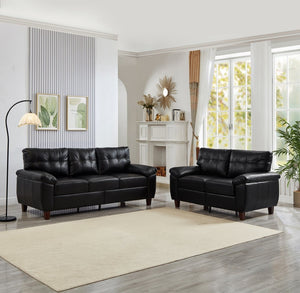 English Elm 2 Piece Pu Leather Sofa Set Tufted Cushions Hidden Storage Modern Living Room Black W1097S00249