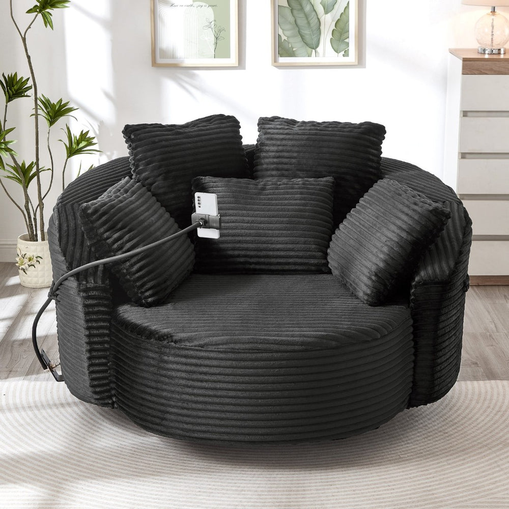 English Elm Swivel Barrel Accent Chair Chenille Tufted Round Club Seat for Living Room Lounge Black N719S002320B