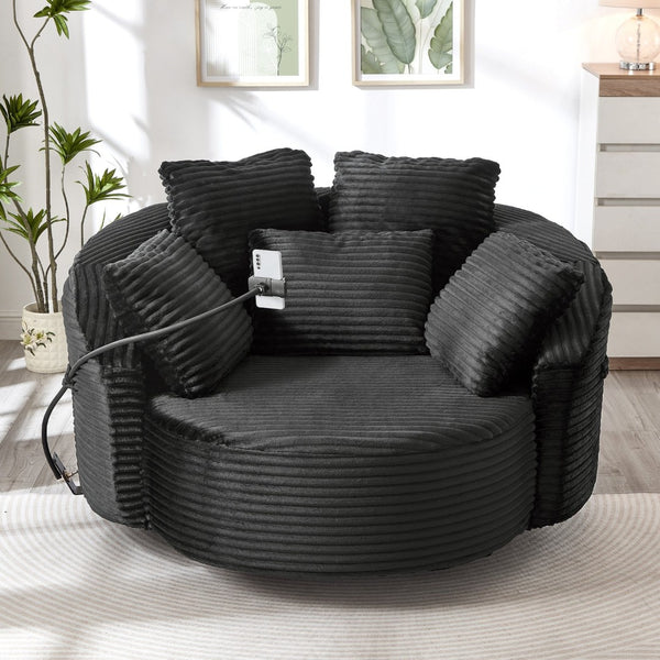English Elm Swivel Barrel Accent Chair Chenille Tufted Round Club Seat for Living Room Lounge Black N719S002320B