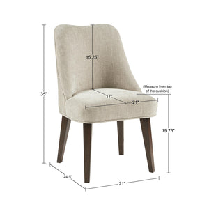 JLA Home Martha Stewart - Dining Chair Set of 2 Beige Upholstered Dining Chairs with Curved Back, Round Piping & Dark Wood Legs MT108-0093