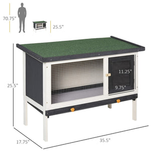 English Elm Bunny Hutch Outdoor Fir Wood Rabbit Cage with Asphalt Roof and Raised Base T3971P435855