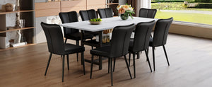 English Elm Table And Chair Set - Modern 71" White Grain Dining Table With Storage & 8 Stylish Black Pu Chairs W1151S04269-GIGA