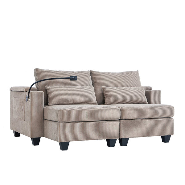 English Elm Convertible Chaise Lounge 63" Loveseat Sofa Bed With Usb Ports, Cup Holders & Storage For Small Spaces N719S002020D