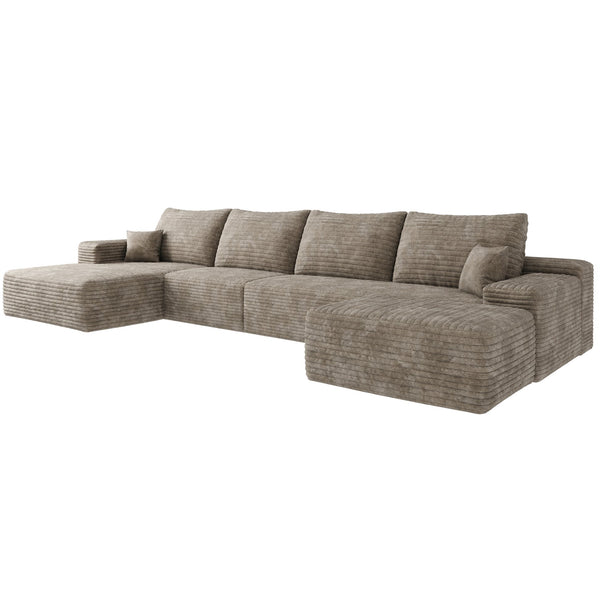 English Elm 135" Cloud Sectional Sofa With Ottoman - Modern U-Shaped Lounge Couch In Plush Corduroy For Comfort W2824S00059