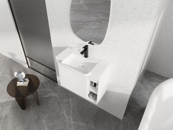 English Elm 28'' Floating Bathroom Vanity with Ceramic Sink Soft Close Door Melamine Cabinet Glossy White W999P426642