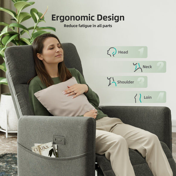 English Elm Electric Velvet Recliner Chair with Power Lift, High-Density Foam, Footrest & Space-Saving Grey Comfort W3659P335425