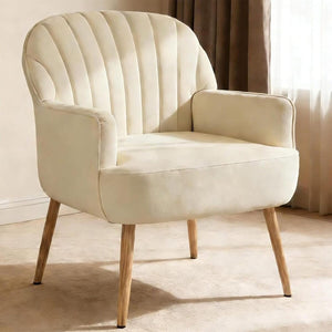 English Elm Velvet Barrel Accent Chair Tufted Shell Back with Metal Legs for Living Room Beige W5722P462508