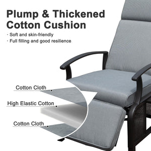 English Elm Adjustable Patio Recliner Chair with Flip Side Table, Ergonomic Cushions, Heavy-Duty Steel, 350lb Support Gray W1859P196387