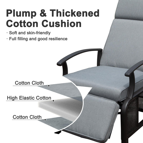 English Elm Adjustable Patio Recliner Chair with Flip Side Table, Ergonomic Cushions, Heavy-Duty Steel, 350lb Support Gray W1859P196387