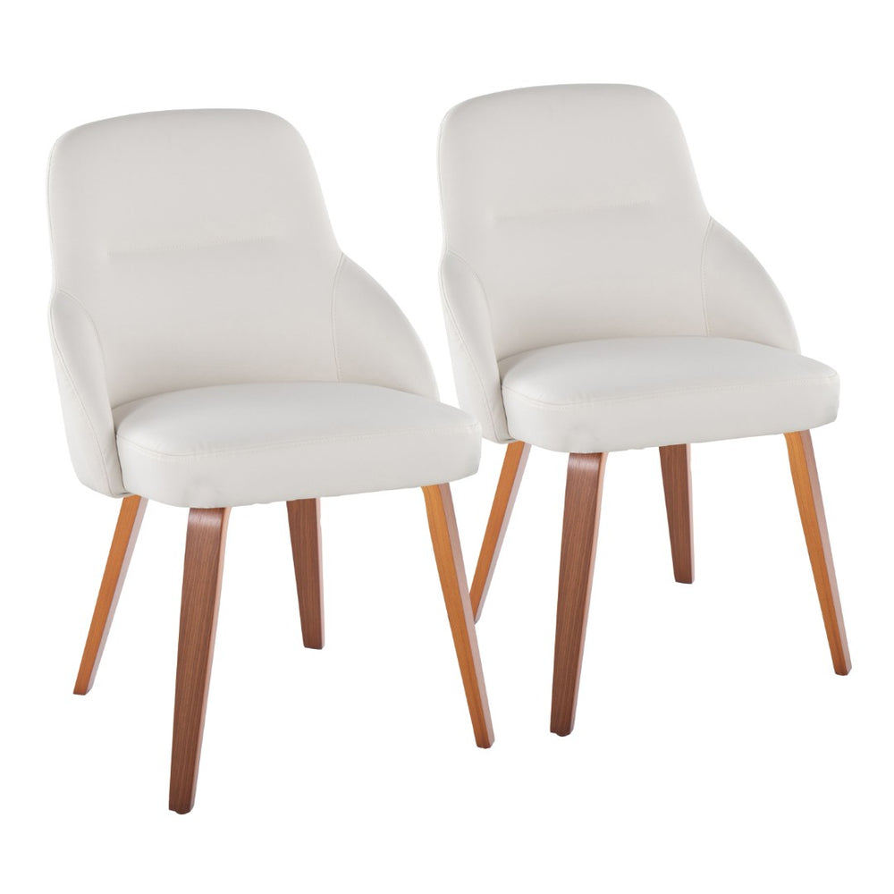 English Elm Chair Set of 2 Bentwood Walnut Legs White Faux Leather Mid-century Dining Seating B202S02124
