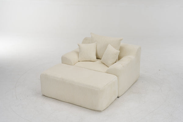 English Elm Oversized corduroy chaise lounge with ottoman, plush boneless sofa, ergonomic pillows for relaxing comfort Beige W1901P278402