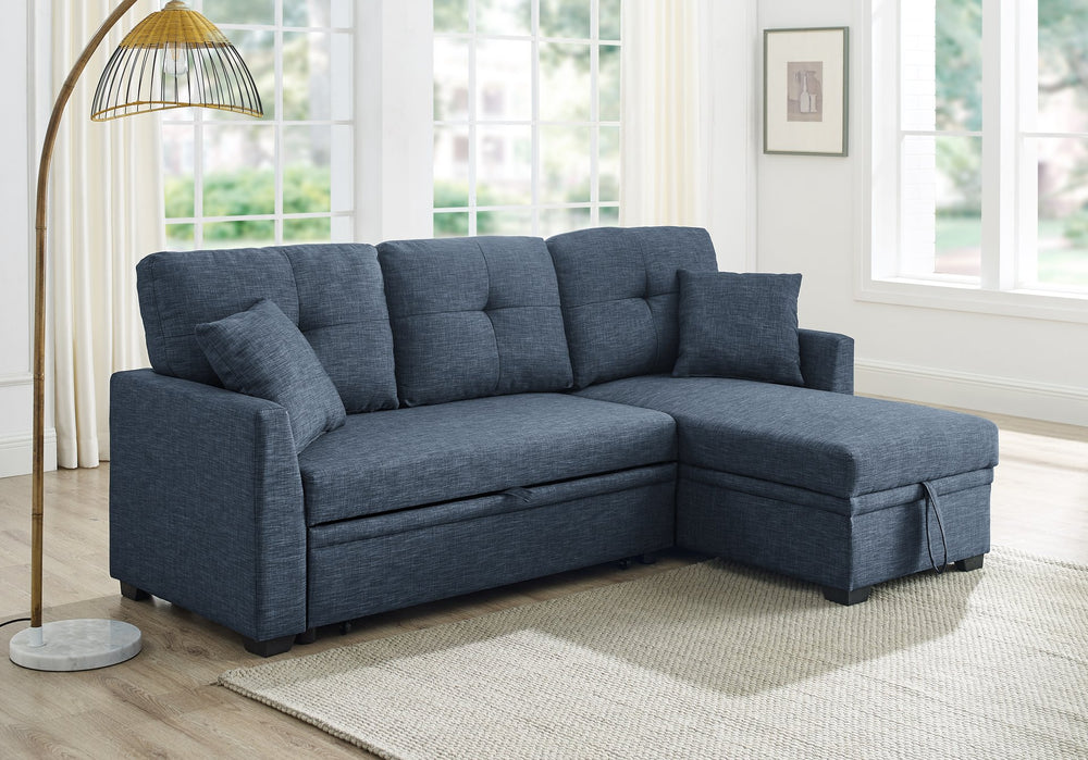 English Elm Pull-Out Sofa Bed with Hidden Storage & Tufted Cushions, Space-Saving Convertible Sleeper for Apartments Blue B355S00003