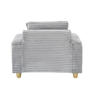 English Elm Grey corduroy single sofa with ottoman storage, built-in armrest compartments, washable covers, 500lb capacity W1658S00139