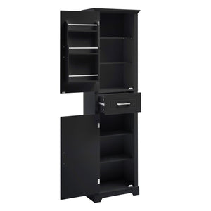 English Elm Tall Bathroom Storage Cabinet with Slim Profile, Adjustable Shelves, Anti-Tip Safety & Painted MDF Finish Black N725P246463B