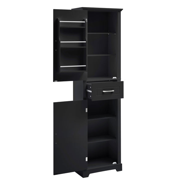 English Elm Tall Bathroom Storage Cabinet with Slim Profile, Adjustable Shelves, Anti-Tip Safety & Painted MDF Finish Black N725P246463B