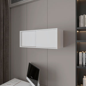 English Elm Anegam Floating Cabinet with Sliding Door for Small Spaces — Sleek Wall-Mounted Storage Solution, 31.9" W White 34 L x 14.2 W x 3.5 H B128P244997