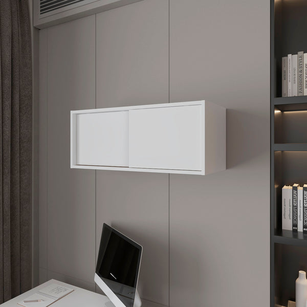 English Elm Anegam Floating Cabinet with Sliding Door for Small Spaces — Sleek Wall-Mounted Storage Solution, 31.9" W White 34 L x 14.2 W x 3.5 H B128P244997