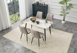 English Elm Modern Sintered Stone Rectangular Dining Table with Metal Legs for Four Seats Light Beige W3493S00013