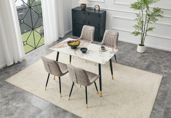 English Elm Modern Sintered Stone Rectangular Dining Table with Metal Legs for Four Seats Light Beige W3493S00013