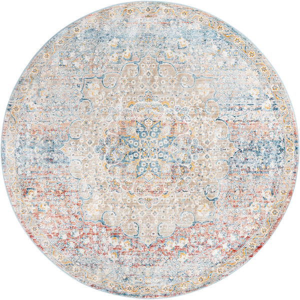 Unique Loom Newport Elms Machine Made Medallion Rug Multi, Blue/Gray/Ivory/Light Blue/Light Brown/Rust Red/Terracotta 7' 1" x 7' 1"