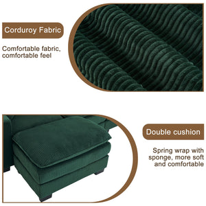 English Elm Modern U Shaped 6-Seat Sectional Sofa with Ottoman and 3 Toss Pillows, Corduroy Modular Comfort and Durable Frame Green W2363S00042