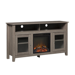 English Elm Walker Edison - Classic Reclaimed Barnwood Glass-Door Fireplace TV Stand with LED Flames, Tall Storage for 65" TVs B185P169428