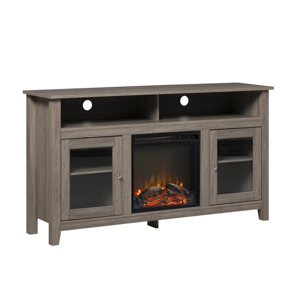 English Elm Walker Edison - Classic Reclaimed Barnwood Glass-Door Fireplace TV Stand with LED Flames, Tall Storage for 65" TVs B185P169428