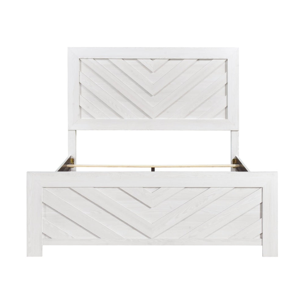 English Elm Contemporary White Wood Grain King Panel Bed with V-carved Headboard Footboard B011P250488