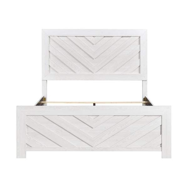 English Elm Contemporary Rustic V-pattern Queen Panel Bed Tall Headboard Engineered Wood Grain White B011P250483