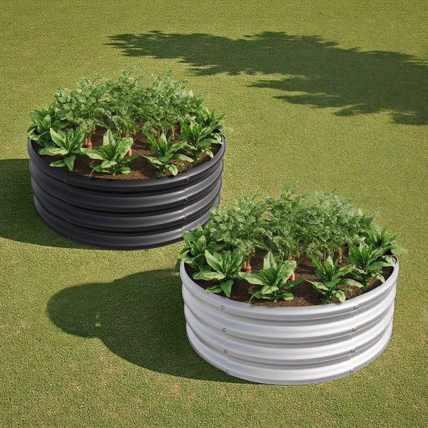 English Elm 2PCS Tall Round Raised Garden Beds 32" x 11.4" Metal Planter Boxes for Vegetables Flowers Herbs Black W840P321520