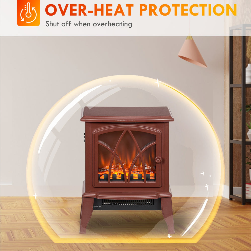 English Elm Homcom Electric Fireplace Stove - 18" Portable Heater With Realistic Flames, Safety Features & Style W2225P249838
