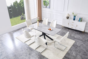 English Elm Modern Extendable Rectangular Dining Table with Scratch‑Resistant MDF Top and Matte Geometric Legs, Space‑Saving Centerpiece for Home or Office W3493S00008