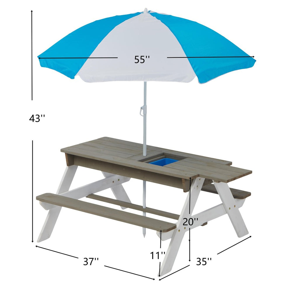 English Elm Wooden Cedar Kids Outdoor Picnic Activity Table with Shade Umbrella for Backyard Play D720094435