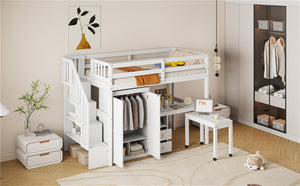 English Elm Queen Murphy Bed with Integrated Desk Cabinet Shelves Space Saving Studio Solution White N708S00013K