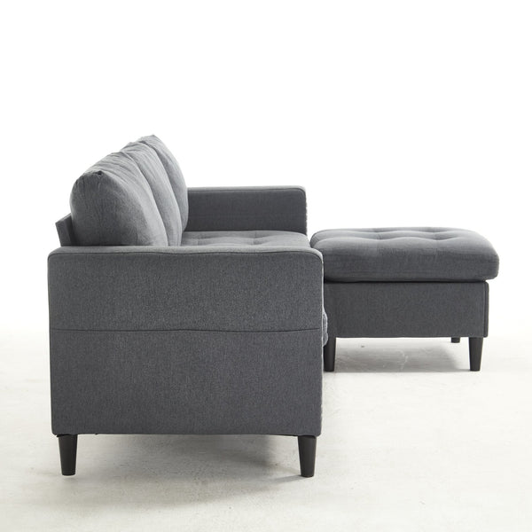 English Elm Small L-Shaped Sofa with Storage Ottoman and Side Pockets, Velvet 3-Seat Space-Saving Couch Dark Gray W2705P255386