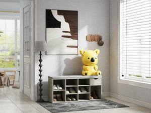 English Elm Storage Bench with Cushion, 10-Compartment Shoe Organizer, Drawer & 3-Tier Space for Entryway Use W3151P288934