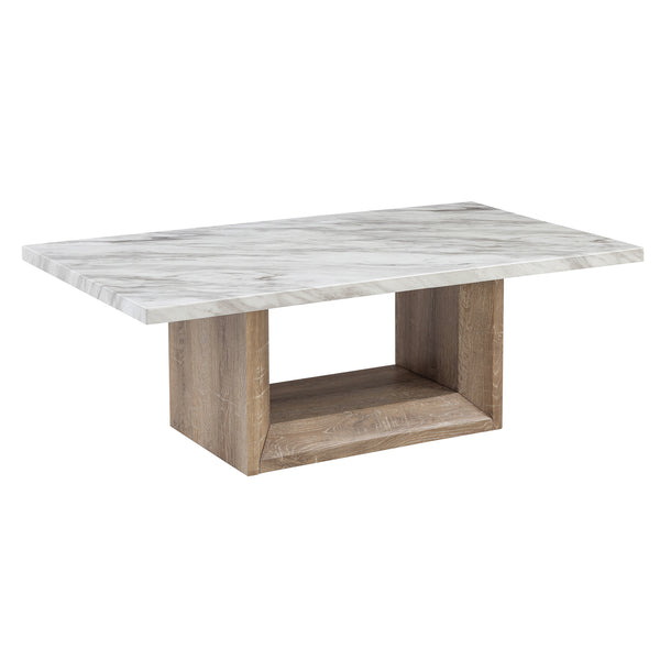 English Elm Gregory Marble Coffee Table with Pedestal Base, Light Brown Wood Finish, Contemporary Solid Wood Style Black+Ivory 55 L x 31 W x 7.5 H B201P299633