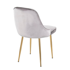 English Elm Marcel Velvet Dining Chair with Gold Tapered Legs — Glam Contemporary Upholstered Seat, Set of 2 Silver B202P223864