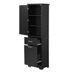 English Elm Tall Bathroom Storage Cabinet - Freestanding, Adjustable Shelf & Dual Drawer Design In Matte Black Finish N725P206895B-GIGA