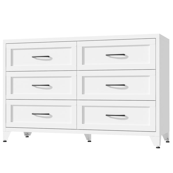 English Elm 6 Drawer White Steel Dresser Low Profile Powder Coated Frame for Bedroom or Hallway T2398P465981