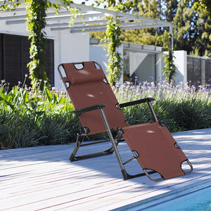 English Elm Outsunny Folding Chaise Lounge Chair - Portable 2-In-1 Adjustable Pool & Beach Chair With Pillow, Pocket W2225P217585-GIGA